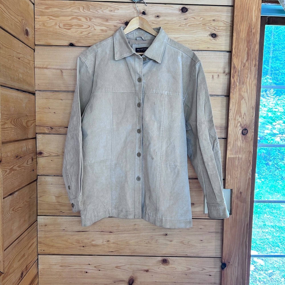 Vintage Suede Leather Shacket Large Sand Beige Western Minimalist BC Clothing